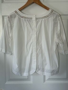 LOFT White Eyelet-Trim Button Back Blouse